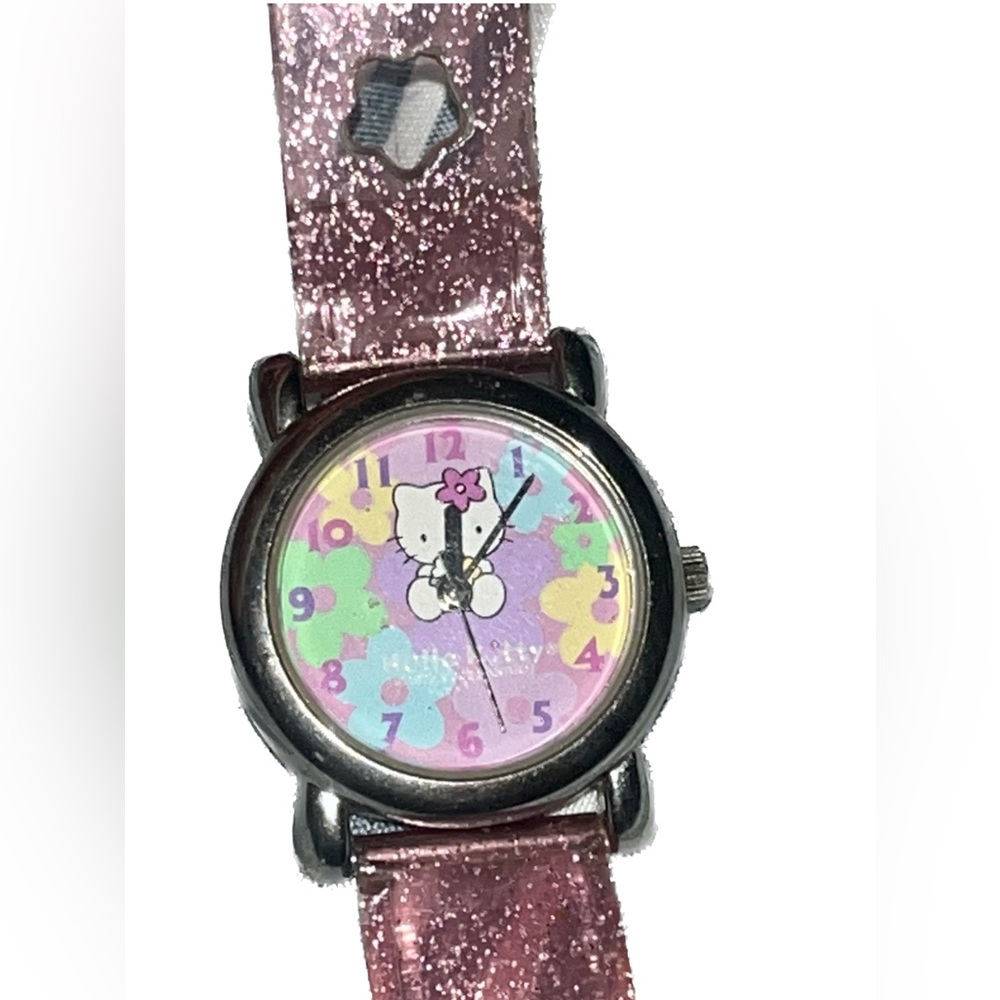 Vintage Hello Kitty Sanrio Pink Sparkle Glitter Star Band Watch